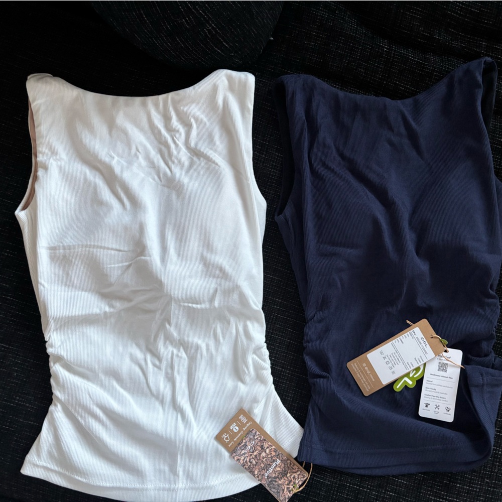 OGL Open Back Brami Tanks, Navy & White